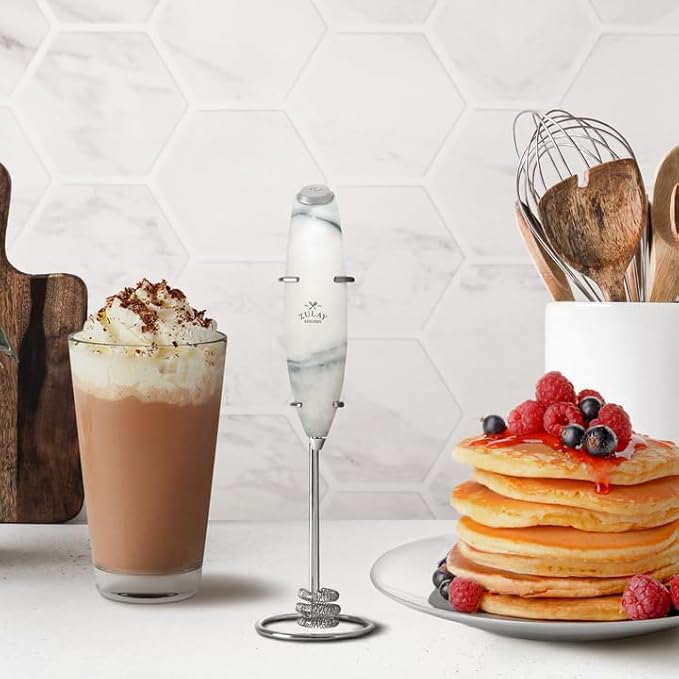 Zulay Kitchen Milk Frother with Patented Tornado Triple Whisk – Handheld Foam Maker for Coffee, Lattes, Matcha & Hot Chocolate – Rich, Creamy Froth in Seconds -