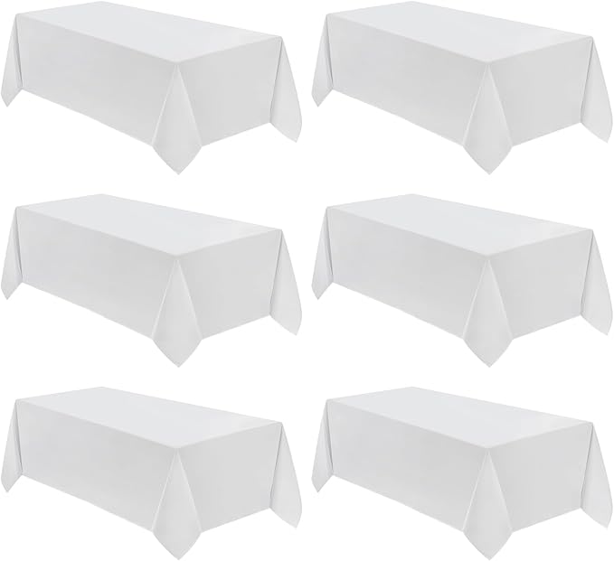 VidaFete Table Cloth 6 Pack 90*156inch Rectangle Tablecloth Polyester, Stain Resistant and Wrinkle Polyester Dining Table Cover for Kitchen Dinning Party Wedding Rectangular Tabletop Decoration(White)