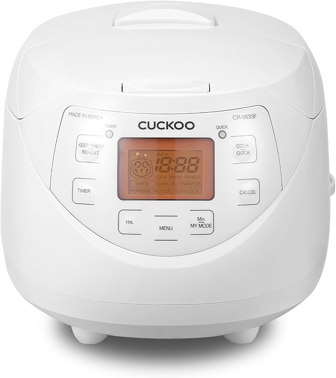 CUCKOO Micom Rice Cooker 6 Cup Uncooked / 12 Cup Cooked, Korean Fuzzy Logic Rice Cooker with Delay Timer & Keep Warm Setting, Versatile Food Steamer with Non-Stick Inner Pot, White (CR-0633F)