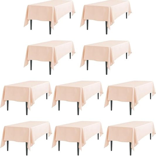 LTC LINENS 10 Pack Peach Rectangular Tablecloths 70 x 120 Inch for 6 or 8 Feet Rectangle Banquet Tables with Half-Drop - Stain and Wrinkle Resistant Polyester Cloth Table Covers for Party, Wedding