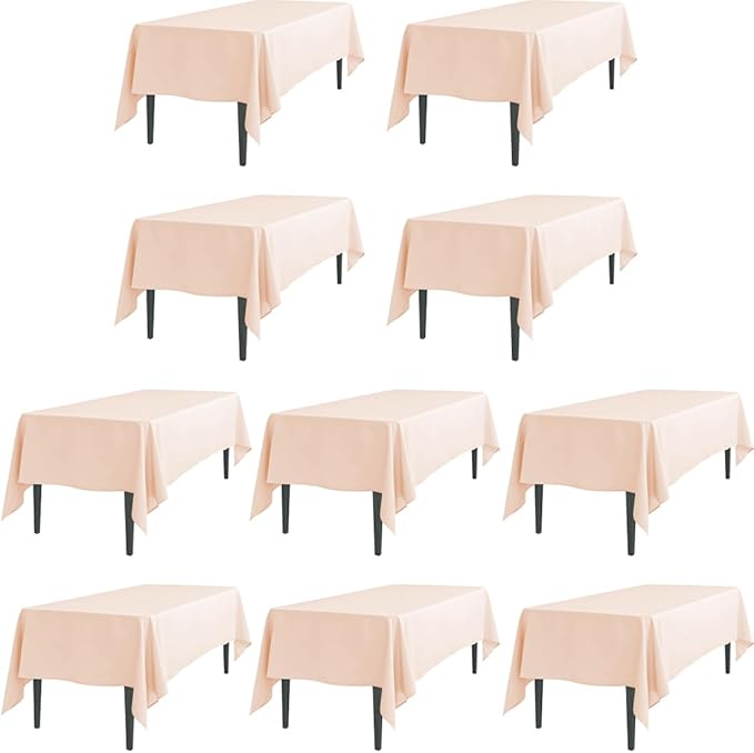 LTC LINENS 10 Pack Peach Rectangular Tablecloths 60 x 126 Inch for 8 Feet Rectangle Banquet Tables with Half-Drop - Stain and Wrinkle Resistant Polyester Fabric Cloth Table Covers for Party, Wedding