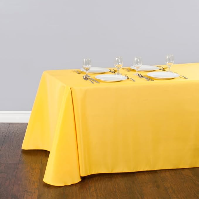 LTC LINENS 2-Pack Gold Rectangular Tablecloths 90 in x 156 in with Rounded Corners - Ideal for 8 ft Tables Floor-Length Drop - Wrinkle Resistant Polyester Fabric Cloth Table Covers for Wedding, Party