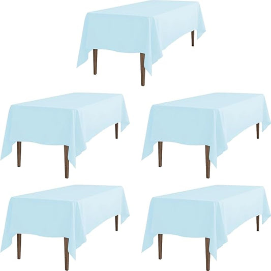 LTC LINENS 5 Pack Baby Blue Rectangular Tablecloths 60 x 102 Inches for 6 Feet Rectangle Banquet Tables with Half-Drop - Stain and Wrinkle Resistant Polyester Cloth Table Covers for Party, Baby Shower