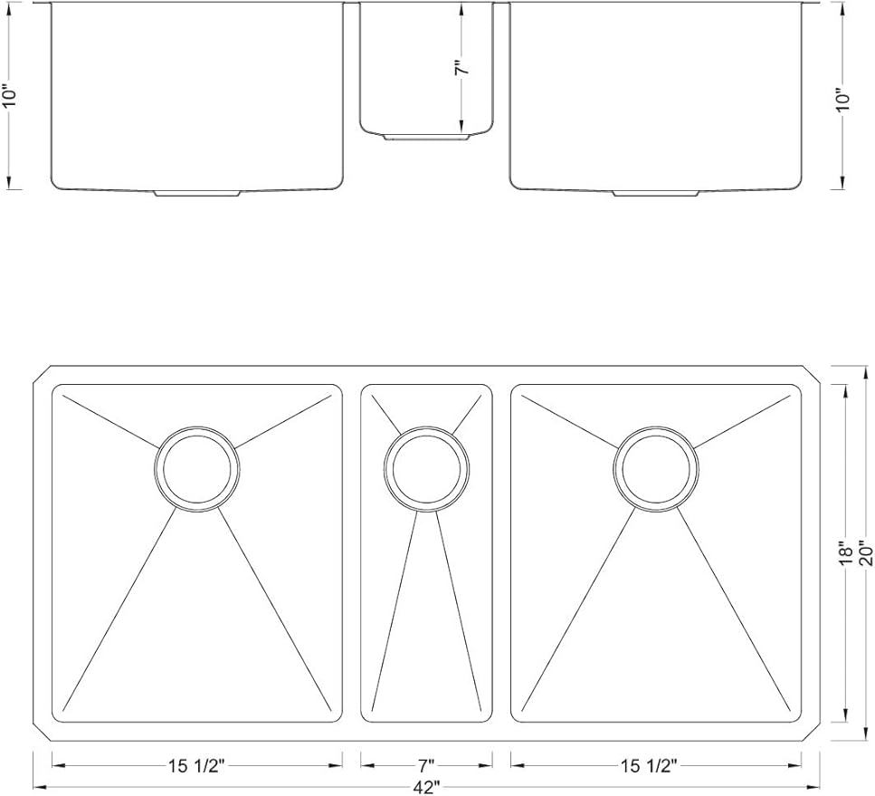 42 in. x 20 in. x 10 in. 16-Gauge Stainless Steel Undermount Triple Bowl Kitchen Sink with Strainers