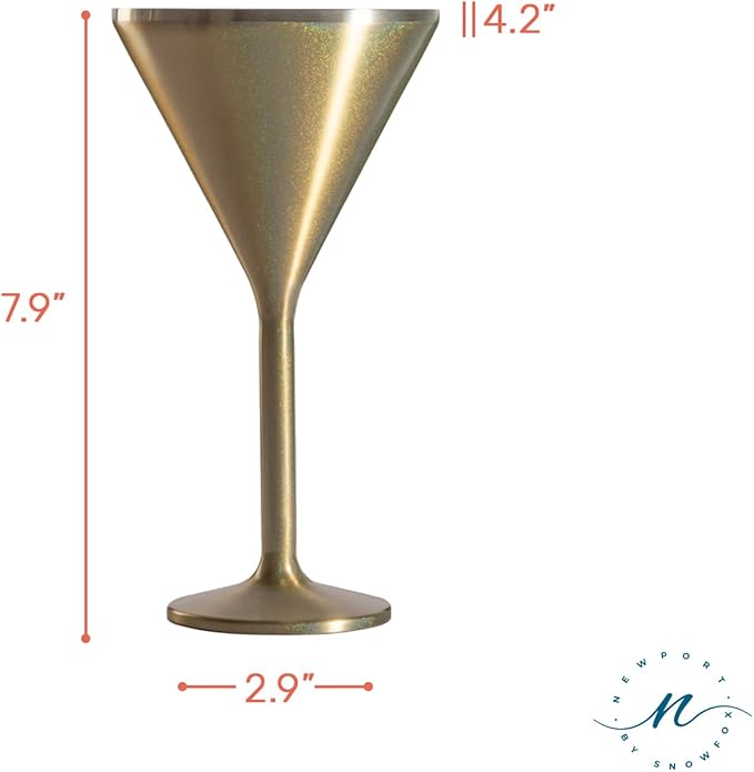 NEWPORT Stemware Collection Premium Vacuum Insulated Stainless Steel Martini Glasses, Lightweight Margarita Glasses, Unbreakable & Drinks Stay Cold, Non-Slip Silicon Base, Cocktail Glasses, 8oz, Gold