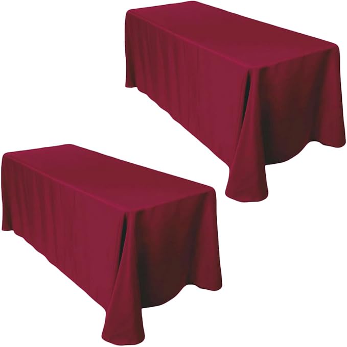 LTC LINENS 2-Pack Rectangular Tablecloths 90 in x 132 in with Rounded Corners - Burgundy Table Cloths for 6 ft Rectangle Tables Floor Length - Polyester Fabric Cloth Table Covers for Wedding, Party