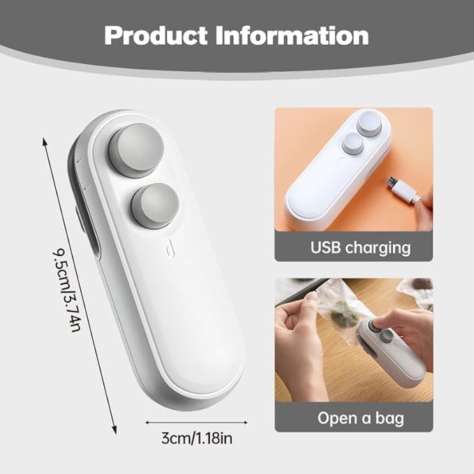 2 in 1 USB Rechargeable Chip Bag Sealer Heat Tool,2026 Uograde Mini Bag Sealer with Cutter and Magnet,Portable Heat Vacuum Sealers Food Sealer Bag Sealing Machine for Plastic Bags Snack Bag (White)