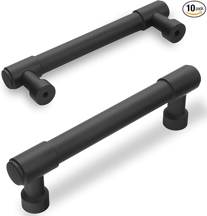 10 Pack Matte Black Cabinet Pulls 3.75 Inch(96mm) Hole Centers Kitchen Cabinet Handles Black Drawer Pulls
