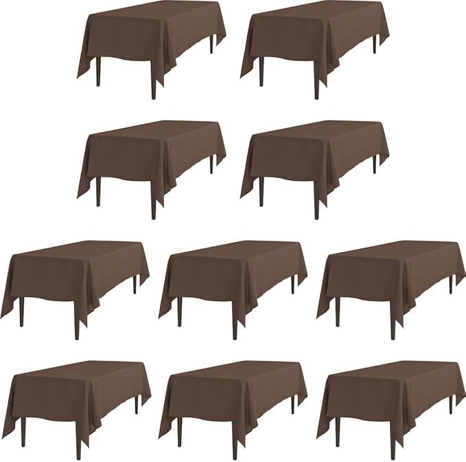 LTC LINENS 10 Pack Rectangular Tablecloths Chocolate 60 x 102 Inch for 6 ft Rectangle Banquet Tables with Half-Drop - Stain and Wrinkle Resistant Polyester Fabric Cloth Table Covers for Wedding, Party