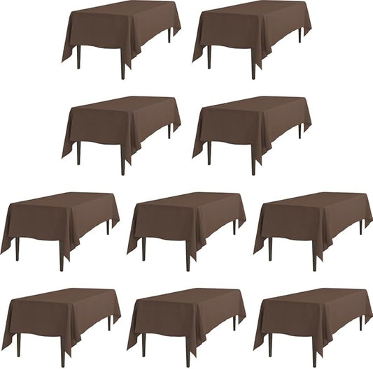 LTC LINENS 10 Pack Rectangular Tablecloths Chocolate 60 x 102 Inch for 6 ft Rectangle Banquet Tables with Half-Drop - Stain and Wrinkle Resistant Polyester Fabric Cloth Table Covers for Wedding, Party