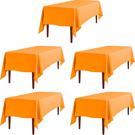 LTC LINENS 5 Pack Orange Rectangular Tablecloths 70 x 120 Inches for 6 or 8 Feet Rectangle Banquet Tables with Half-Drop - Stain and Wrinkle Resistant Polyester Cloth Table Covers for Party, Wedding