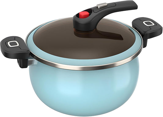 Nonstick Ceramic Coated Sauce Pan with Lid Blue Crock Pot with Twist & Lock Handles, Micro Pressure Cooker Versatile Stockpot with lid, Bottom Big Soup Canning Pots,Simmer Pots (BLUE, 5.5Quarts)