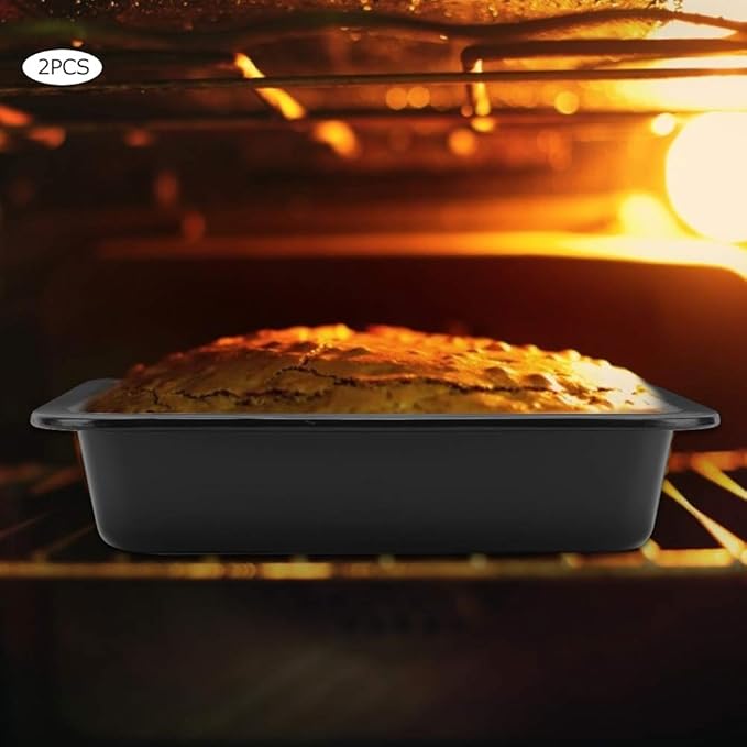 2Pcs Rectangle Cake Pan 8.9x8.9x1.8in (22.5x22.5x4.6cm) - Nonstick Baking Pans for Cakes, Brownies, Lasagna & Cookies, Even Heat Distribution, Dishwasher Safe(Black)