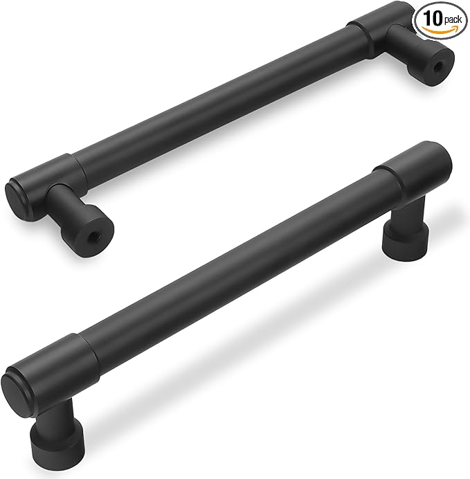 10 Pack Matte Black Cabinet Pulls 5 Inch(128mm) Hole Centers Kitchen Cabinet Handles Black Drawer Pulls