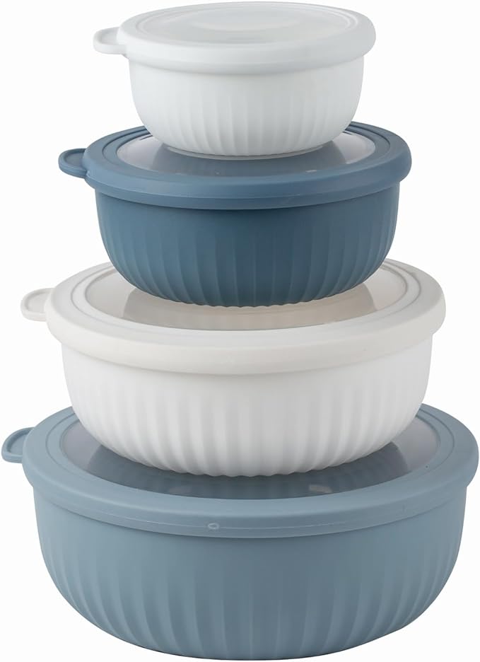 COOK WITH COLOR Prep Bowls with Lids- Wide and Deep Nesting Plastic Small Mixing Bowl Set with Lids, 8 Piece Set - Wide Bowls, Blue/Grey