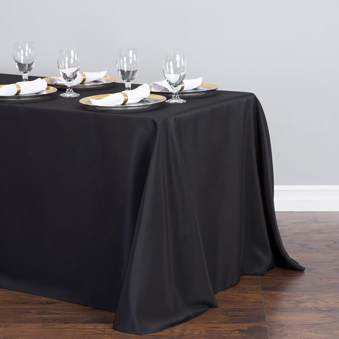 LTC LINENS Bulk 10-Pack Black Rectangular Tablecloths 90 in x 156 in with Rounded Corners - Ideal for 8 ft Tables with Floor-Length Drop - Polyester Fabric Cloth Table Covers for Wedding, Party