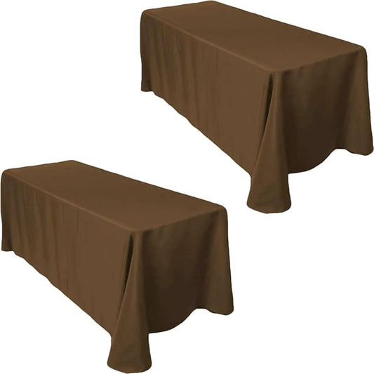 LTC LINENS 2-Pack Rectangular Tablecloths 90 in x 156 in with Rounded Corners - Chocolate Table Covers for 8 ft Table with Floor-Length Drop - Wrinkle Resistant Polyester Fabric Cloth for Party