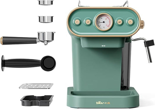 compact high-pressure coffee machine with steam frother