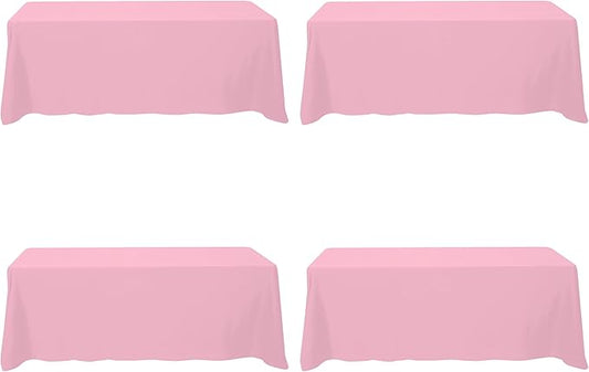 BRILLMAX 4 Pack Pink Tablecloths for 8 Foot Rectangle Tables 90 x 156 Inch - 8ft Rectangular Bulk Linen Polyester Fabric Washable Cloth Cover for Wedding Reception Banquet Birthday Party