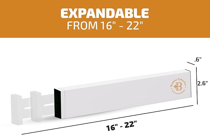 4 Pack Drawer Dividers Bamboo 2.6" High, 16-22" Adjustable Drawer Organizers for Clothes, Expandable Dresser Separators in Bedroom/Bathroom/Kitchen/Office Organization and Storage (White)