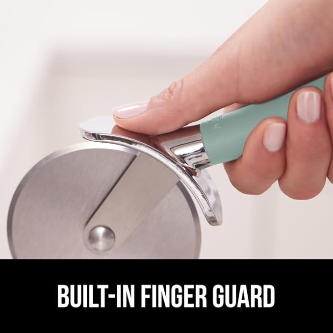 GORILLA GRIP BPA-Free Large Pizza Cutter Wheel, 9 Inch, Sharp Stainless Steel Blade, Slip Resistant Handle with Thumb Guard Protection, Slice Thick or Thin Pizzas, Pie, Pastries in Seconds, Mint