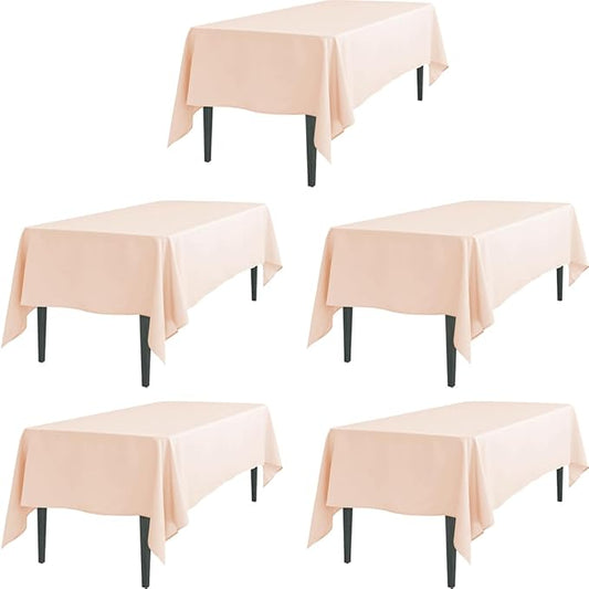 LTC LINENS 5 Pack Peach Rectangular Tablecloths 60 x 102 Inches for 6 Feet Rectangle Banquet Tables with Half-Drop - Stain and Wrinkle Resistant Polyester Fabric Cloth Table Covers for Party, Wedding