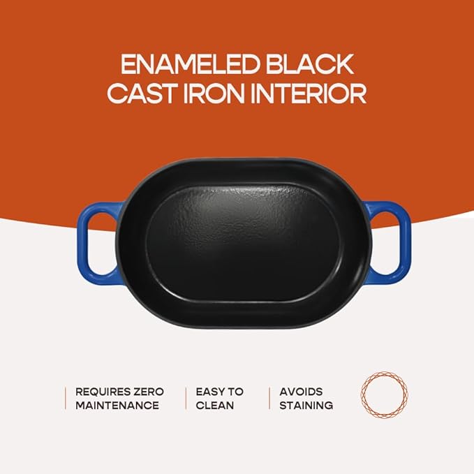 Enameled Cast Iron Dutch Oven for Professional Sourdough Bread Baking | 5.5 Quart Loaf Size Oval Cookware Pot with Lid | Triple-Layer Enamel Coating Pan with Non Stick Silicone Mat | Blue