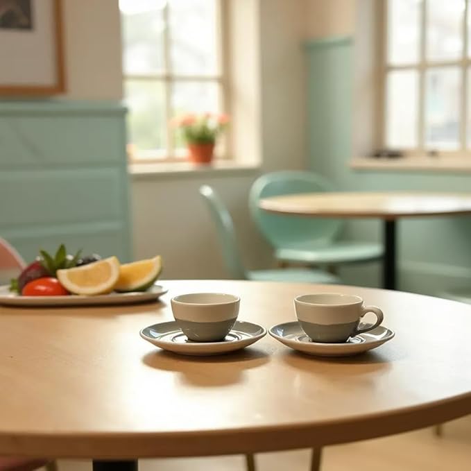 2 Ounce Espresso Cups with Saucers, Mini Ceramic Espresso Cups Set of 6, Espresso Cup Set, Coffee Mug Set for Latte, Macchiato, Demitasse Cups Set for Cafe, Microwave & Dishwasher Safe (Blue)