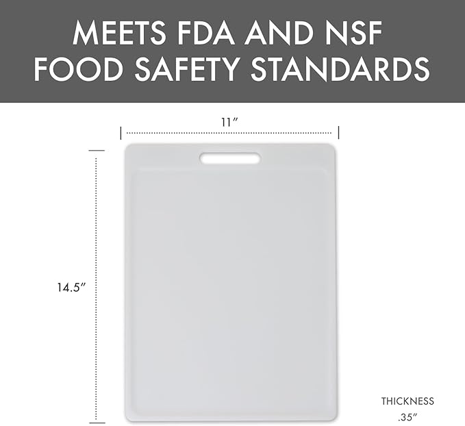 Dexas NSF Certified Polysafe Cutting Board with Handle, 11 x 14.5 Inches, Reversible Kitchen Cutting Board, White