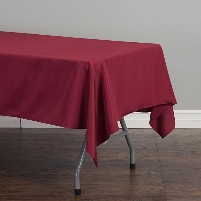 LTC LINENS 5 Pack Rectangular Tablecloths Burgundy 60 x 126 Inch for 8 ft Rectangle Banquet Tables with Half-Drop - Stain and Wrinkle Resistant Polyester Fabric Cloth Table Covers for Wedding, Party