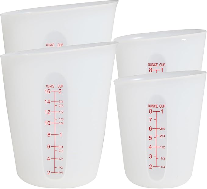 ZUYEE Silicone Measuring Cups (2 Cup + 1 Cup / 8 Once+16 Once) Flexible Measure Cups Chocolate Melting Squeeze Pour Baking Cup Dishwasher Safe BPA Free for Coffee Maker,Butter, 2X500 ML + 2X250 ML