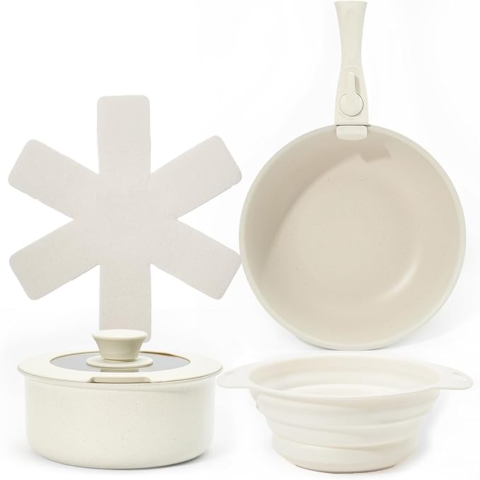 Ceramic Cookware Sets, Pots and Pans Set Nonstick, 8Pcs Induction Cookware, Healthy Detachable Handle Cookware Set, PFAS PTFE PFOA PFOS Free Orange