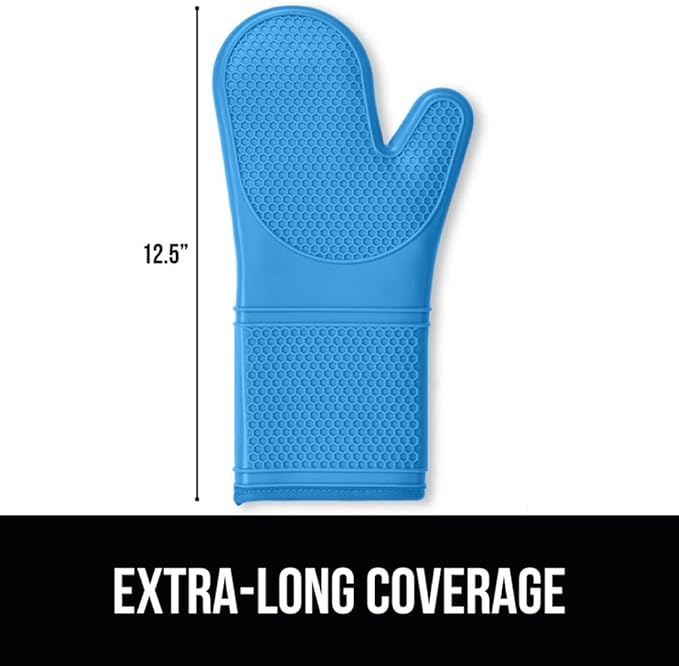 GORILLA GRIP BPA-Free Soft Silicone Oven Mitts, Heat Resistant and Waterproof Cooking Gloves, Thick Cotton Lining, Flexible Gripping for Baking Grilling, Kitchen Potholders Set of 2, 12.5x8.3, Aqua