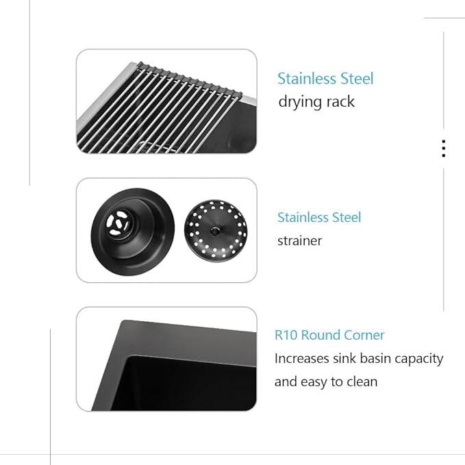 Lordear 25 Drop In Kitchen Sink 25 x 22 inch Gunmetal Black Drop Sink 16 Gauge Stainless Steel Single Bowl Topmount Over Counter Bar Prep Kitchen Sinks Basin