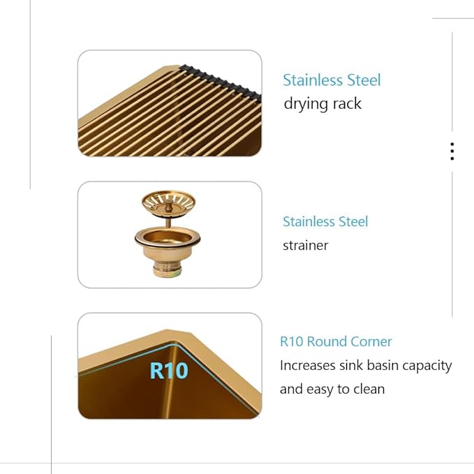 Lordear 33 Undermount Kitchen Sink 33x19 Matte Gold Undermount Sinks 16 Gauge Stainless Steel Deep Single Bowl Handmade Kitchen Sink Basin