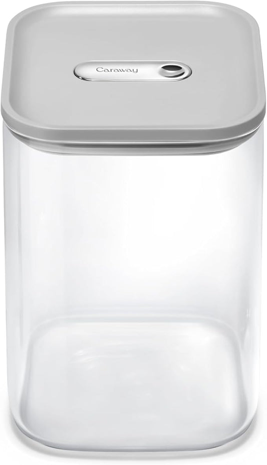 Caraway 4qt Glass Airtight Food Storage Container with Lid – Non-Toxic, BPA-Free Kitchen Storage Container – Stackable, Space-Saving Airtight Container for Dry Goods and More - Gray