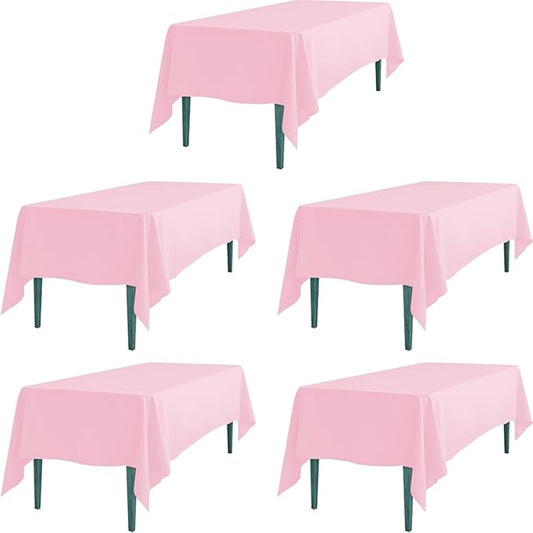 LTC LINENS 5 Pack Pink Rectangular Tablecloths 60 x 126 Inches for 8 Feet Rectangle Banquet Tables with Half-Drop Stain and Wrinkle Resistant Polyester Fabric Cloth Table Covers for Party, Baby Shower