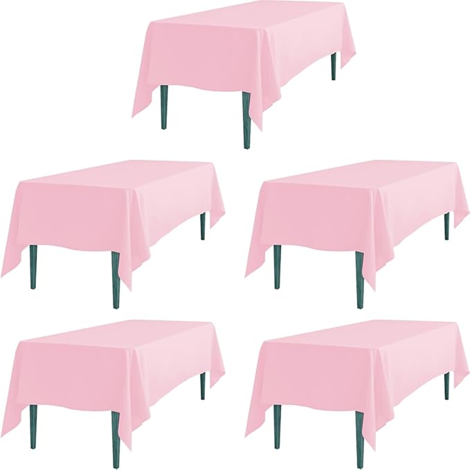 LTC LINENS 5 Pack Pink Rectangular Tablecloths 70 x 120 Inches for 6 ro 8 Feet Rectangle Banquet Tables with Half-Drop - Stain and Wrinkle Resistant Polyester Cloth Table Covers for Party, Baby Shower