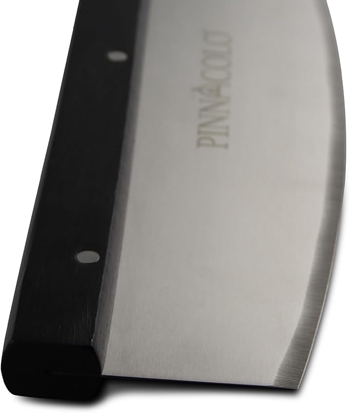 20 Inch Sharpenable Rocker Cutter with Wood Top - Premium Stainless Steel Blade for Chopping and Slicing Vegetables, Meat, and Pizza