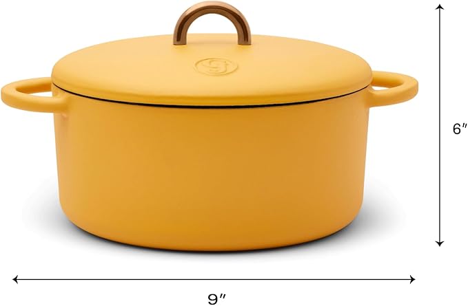 Great Jones Dutch Baby Dutch Oven with Lid (Mustard, 3.5-Quart) | Enameled Cast Iron, Round Shape | Safe for Stovetops & Ovens up to 500°F | Space-Saving & Dishwasher-Friendly | Small-Batch Cooking