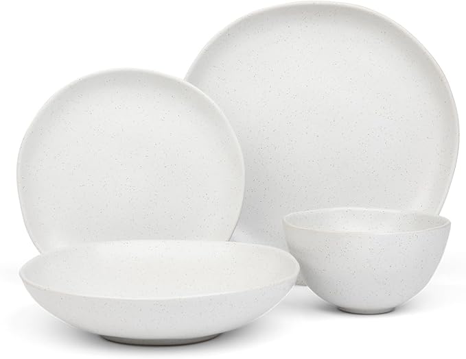 Trasa Home Eco-Friendly High Fired Artisan Stoneware Dinnerware 16 piece set, 4 place settings (Millstone)