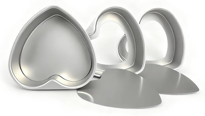 3-Pack 8-Inch Heart Shaped Cake Pans, Durable Anodized Aluminum Pans with Removable Bottom, Ideal for Baking, DIY Projects, Birthdays & Weddings, Heart Pans Chiffon Cake Mold for Oven Baking