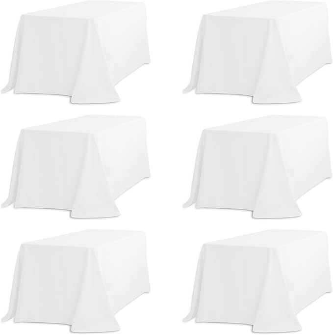 TC Tanu Collections Rectangle Tablecloth - 90 x 132 Inch - White Rectangular Table Cloth for 6 Foot Table in Washable Polyester - Buffet Table, Parties, Holiday Dinner, Wedding & More (Pack of 6)