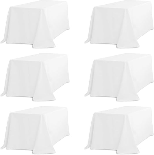 TC Tanu Collections Rectangle Tablecloth - 90 x 132 Inch - White Rectangular Table Cloth for 6 Foot Table in Washable Polyester - Buffet Table, Parties, Holiday Dinner, Wedding & More (Pack of 6)