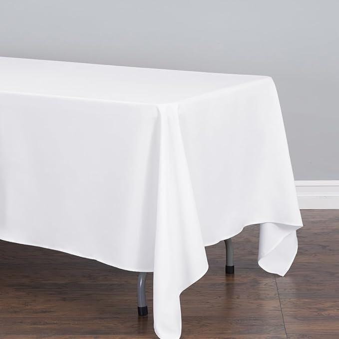 LTC LINENS 2 Pack White Rectangular Tablecloths 70 x 120 Inch for 6 or 8 Feet Rectangle Banquet Tables with Half-Drop - Stain and Wrinkle Resistant Polyester Cloth Table Covers for Party, Wedding