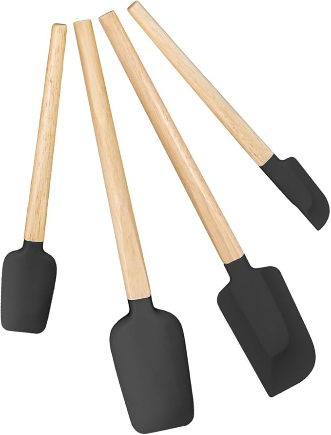 Black Silicone Spatula Set, Food Grade Rubber Spatula-4 Piece Nonstick Rubber Spatulas, Spoonula, Jar Scraper for Cooking, Baking, Mixing, Frosting