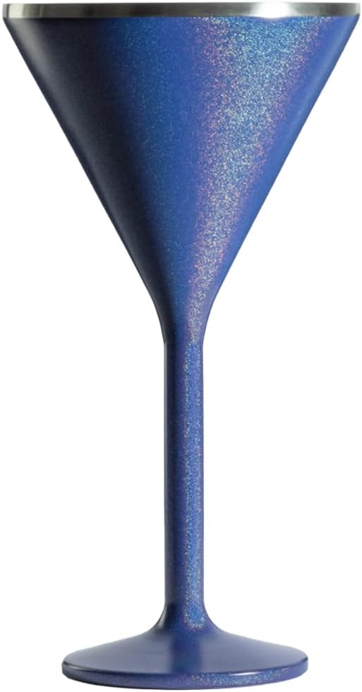 NEWPORT Stemware Collection Premium Vacuum Insulated Stainless Steel Martini Glasses, Lightweight Margarita Glasses, Unbreakable & Drinks Stay Cold, Non-Slip Silicon Base, Cocktail Glasses, 8oz, Blue