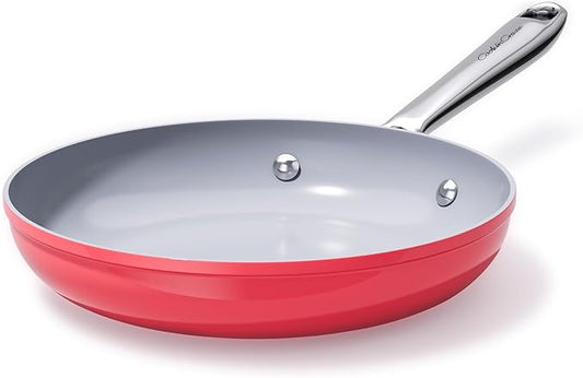 Nonstick Ceramic Frying Pan 10" Non Toxic Cooking Skillet for Eggs Pancakes & Stir Fry Even Heat Distribution PTFE/PFOA/PFAS Free Oven Safe Up to 500°F All Cooktops Compatible, Fusion Red