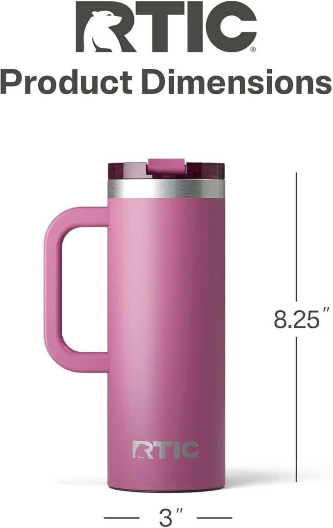 RTIC 20oz Road Trip Travel Mug with Lid and Handle, Ceramic Lined, Insulated, Stainless Steel, Metal, Double Wall Vacuum-Insulation, Portable Coffee, Tea Cup for Hot and Cold Drink, Orchid