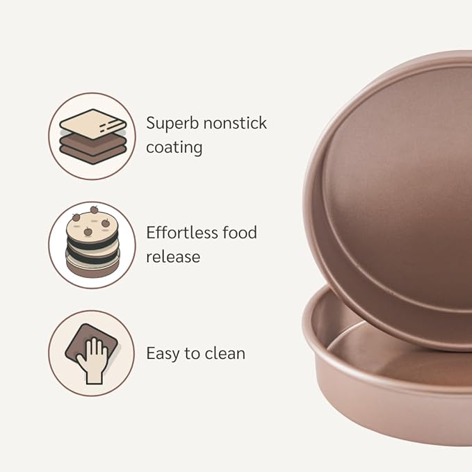 HAPPIELS Non Toxic Nonstick 9 inch Round Cake Pans Set of 2 | Quality Non Stick 9 inches Layer Circle Cake Pan 2 inches Deep | Best 9in Baking Pan PFOA, BPA free Nontoxic | 9inch 9inches Cake Pans Set